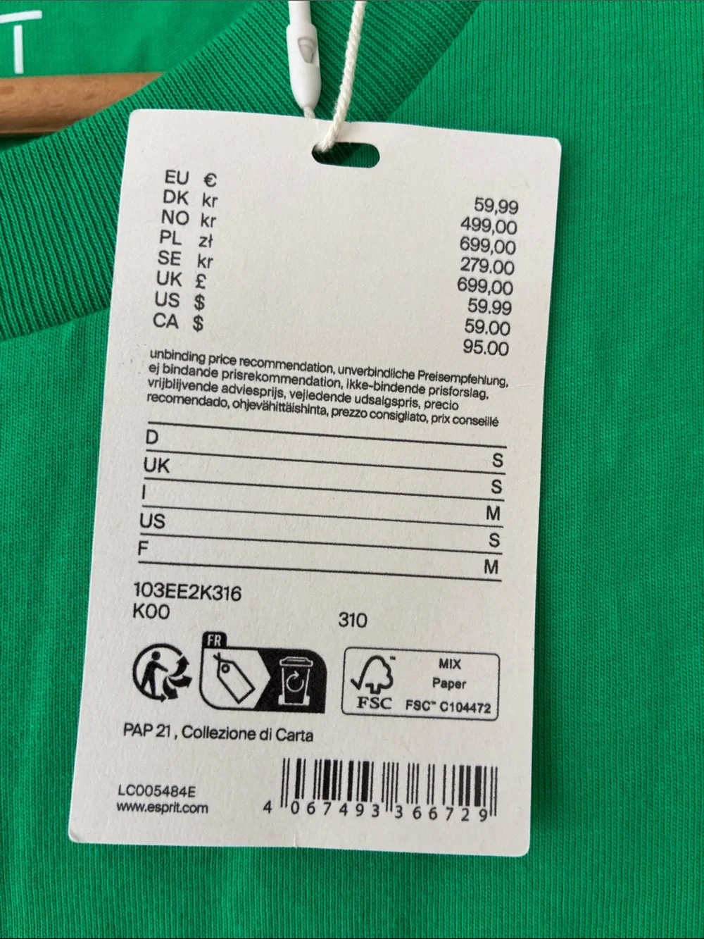 Esprit Men's Short Sleeve Crew Tee in Bright Green